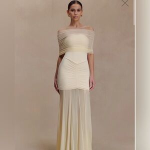 Meshki Cream Off-Shoulder Maxi Dress